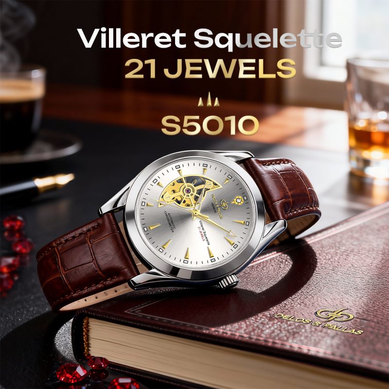 DELOS & PALLAS Villeret Squelette Luminous Waterproof Automatic Mechanical Men's Watch 21 Jewels